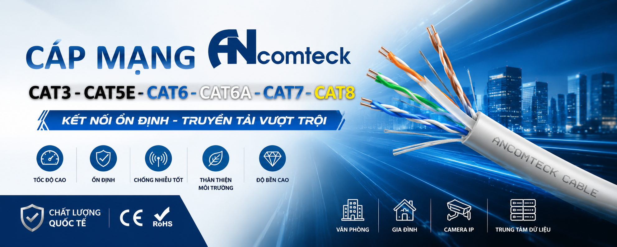Cáp Mạng Cat3-Cat5e-Cat6-Cat6A-Cat7-Cat8